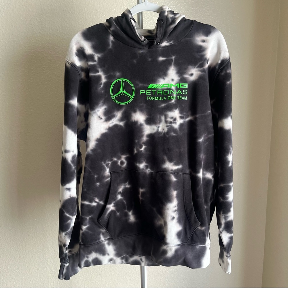 Mercedes AMG Petronas F1 Team Tie Dye Hoodie Black White Green Logo Size L